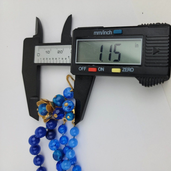 Vintage Blue Shades Bead Necklace 4 Strands Gold Tone Caps Graduated Round - Picture 11 of 12